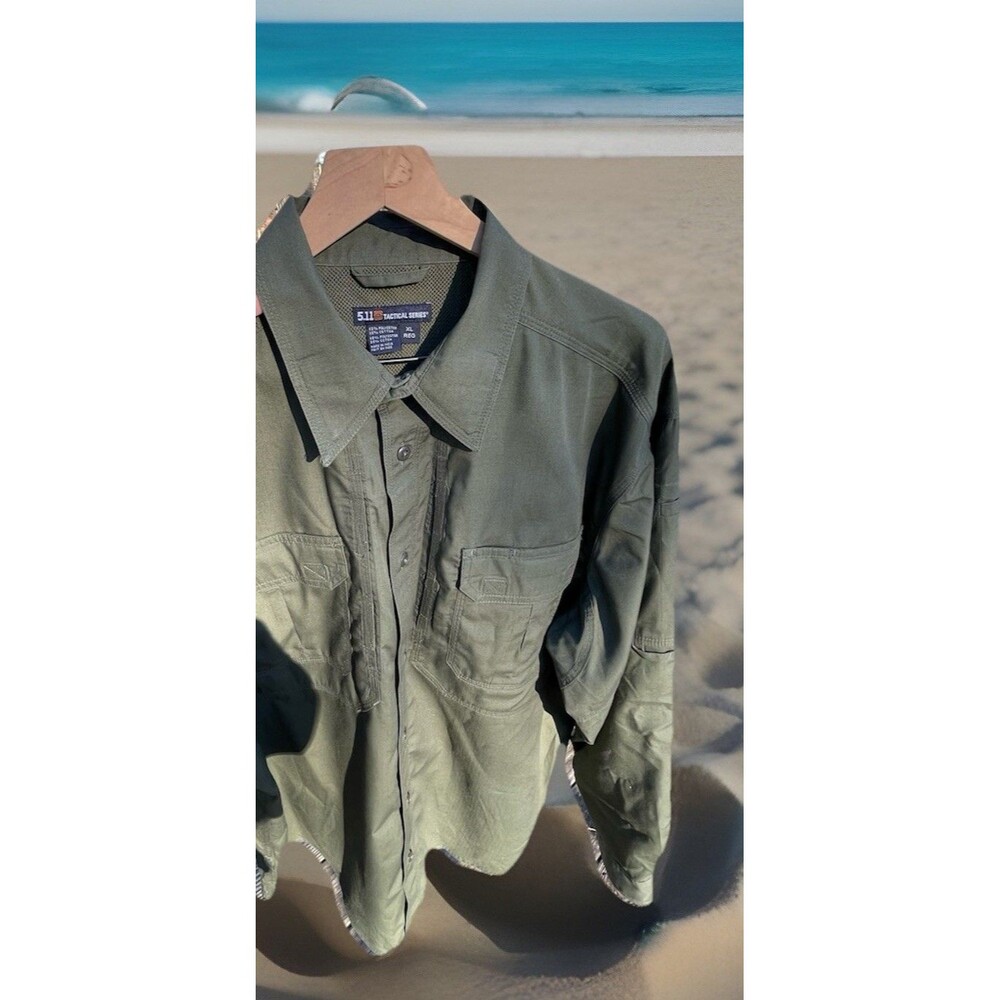 5.11 Tactical Men's Olive Green Casual Button Down Shirt